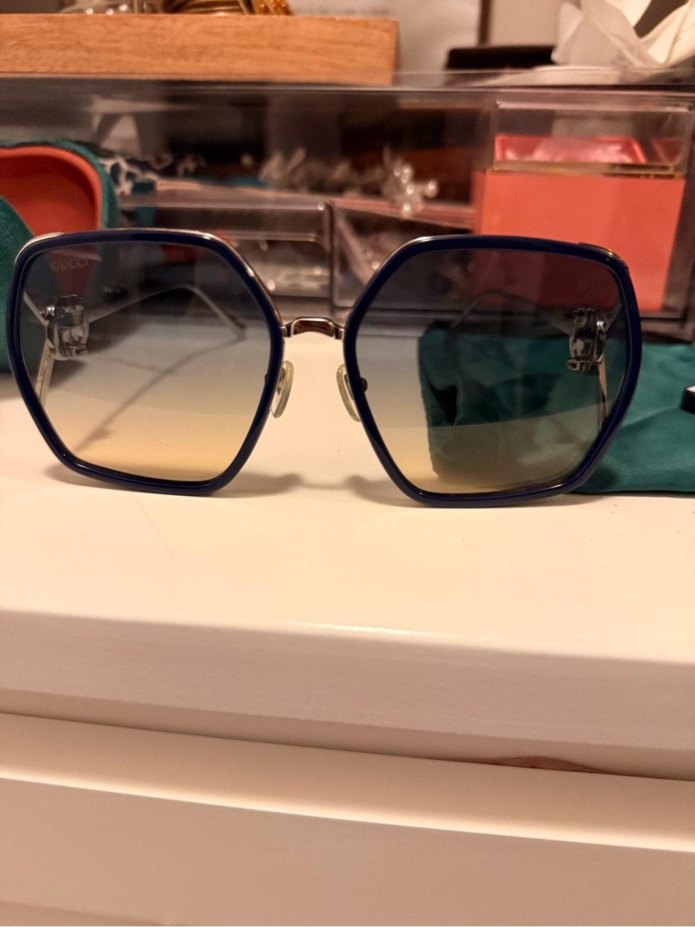 Gucci Blue Frame Gradient Lens Women's Sunglasses